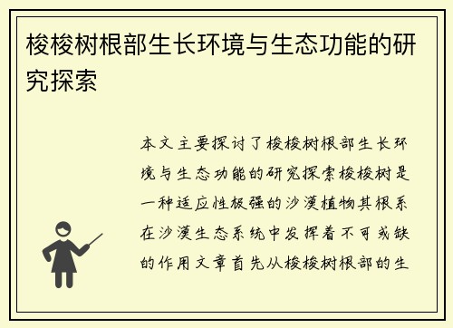 梭梭树根部生长环境与生态功能的研究探索